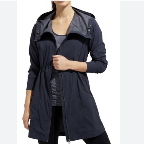 SOLD Athleta Overcloud Jacket Womens Navy Hood Nylon-Size S-Zip Front Pocket - Picture 9 of 9